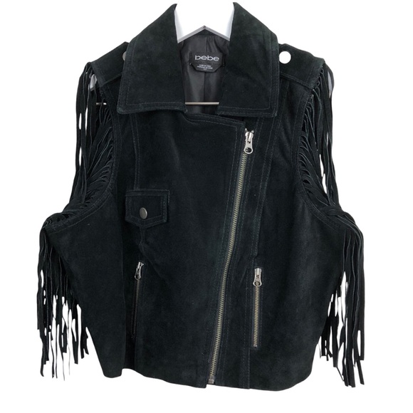 bebe Jackets & Blazers - Bebe Black Suede‎ Vest with Fringe